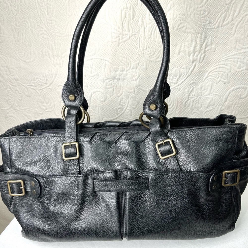 Plinio Visona EUC Italian Leather Black Pebbled Tote Bag